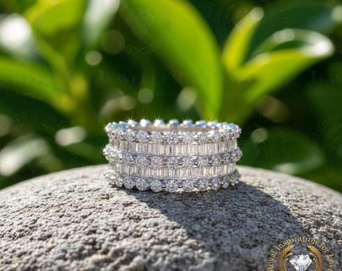 2.59C Real Lab Tested VVS Colorless Moissanite Wedding Band, 14KT White Gold Eternity Band