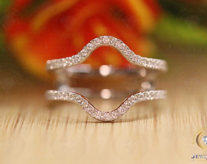 Oval Cut D Colorless Moissanite Wedding Band/ Enhancer Guard Ring/ Sparkle Wrap Ring For Woman/14K Gold Engagement Band/Guard Enhancer Band