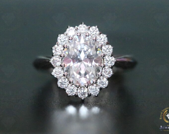 Gorgeous 4.23CTW Certified Halo Style Oval and Round Cut Colorless Moissanite Engagement Ring, Anniversary Gift Ring 14Kt White Solid Gold