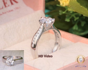 3.34CTW Round Cut Colorless Moissanite Ring, Cathedral Setting Ring, Side Forever  Moissanite, Claw Prongs, Anniversary Gift
