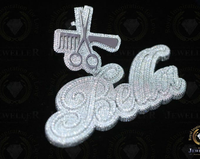 Custom Hip Hop VVS Round Cut Colorless Moissanite 5 Letters Pendant, Alternate Real Diamond Pendant, 925 White Gold Plated Iced Out Pendant