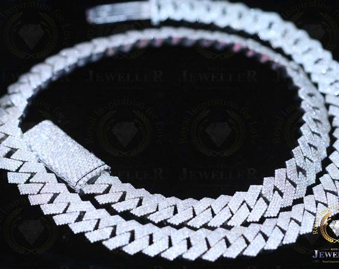 61.92CT VVS1 Moissanite Miami 4 line Cuban Chain,  14mm Alternate Real Diamond Hip Hop Cuban Link Cuban, Iced Out Cuban White Gold Plated.