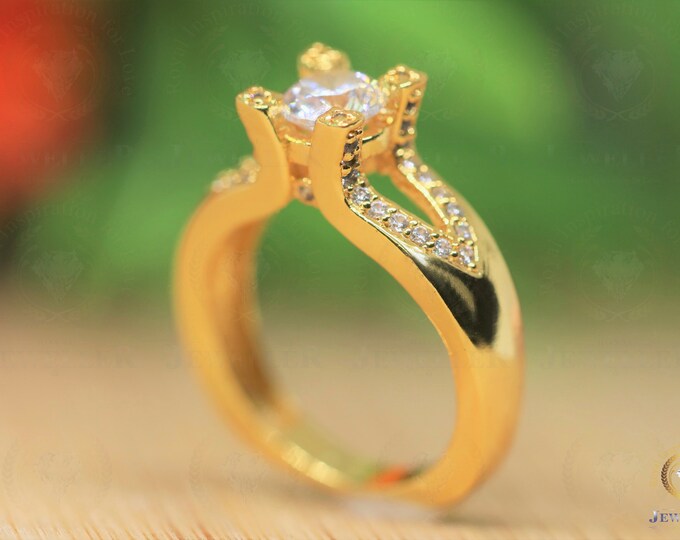2.78CTW  Round Moissanite Engagement Ring, Split Shank Ring,14Kt Solid Yellow gold Wedding ring, Anniversary Ring, Rare Unique Ring For Gift