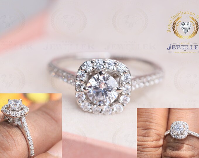 2.34CT Round Colorless Moissanite Ring, Bridal Halo Moissanite Ring, Wedding Ring For Gift, Halo Anniversary Ring For Gift, White Gold Ring