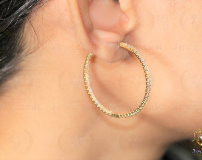Round Moissanite Trendy Earrings / Colorless Moissanite Inside Out Earrings / large party wear Hoops / Luxury Diamond Earrings Gifts For Her