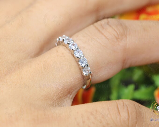 2.12CTW Half eternity band with colorless moissanite | Comfort fit Anniversary band | Engagement Band | Wedding Band | Conflict free Jewelry