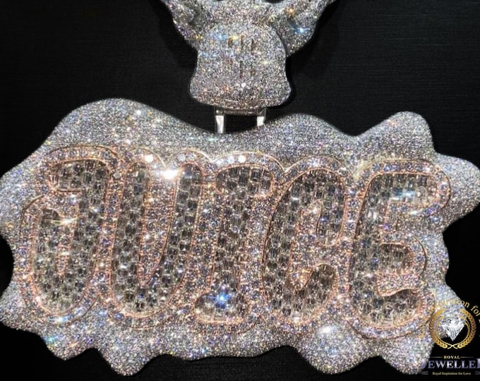 Any Custom Letter/Words/Number Same Style Hip Hop Pendent, Iced Out Moissanite VVS1 Pendent, Money Bag Bale 4"X4.5" Sizes 5 Letter Pendent