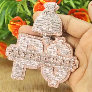 VVS1 Colorless Moissanite Custom Logo Pendent, Hip Hop Moissanite Pendant, Alternate Real Diamond Iced Out Pendant, Rose Gold Plated Pendant