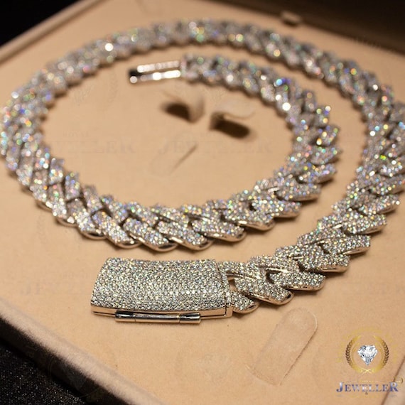 VVS Moissanite Diamond Miami Cuban Link Chain, 20mm Iced Out Hip Hop Jewelry, Three Tones Gold Plated Chains White Gold / 20inches by Pearde Design