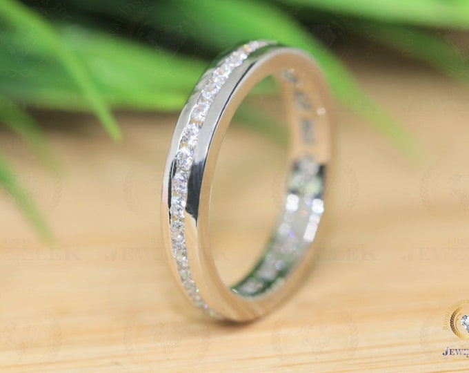 3.21CTW Colorless Moissanite Round Cut Band, Channel setting Wedding Band 14KT White Gold, Full Eternity Band, Anniversary & Wedding Band