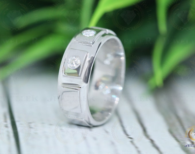 Round Cut Colorless Moissanite Flush Setting Wedding Band,1.11Ctw Round Moissanite Man/Woman Eternity Band, Unisex Diamond Stacking Band