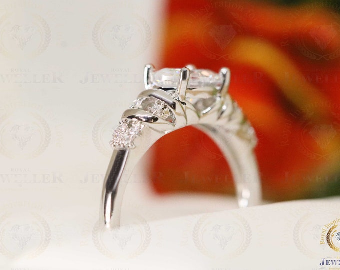 Moissanite Accented Shank,14K/18K Gold Ring, Moissanite Engagement Ring, Oval Cut Colorless Moissanite, Solitaire Ring, Art Deco Ring