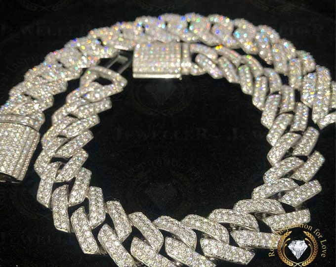 16mm Iced Out Cuban Link Bracelet, VVS Colorless Moissanite Alternate Real Diamond Hip Hop Bracelet, Iced Out Miami Bracelet, Gift for Him