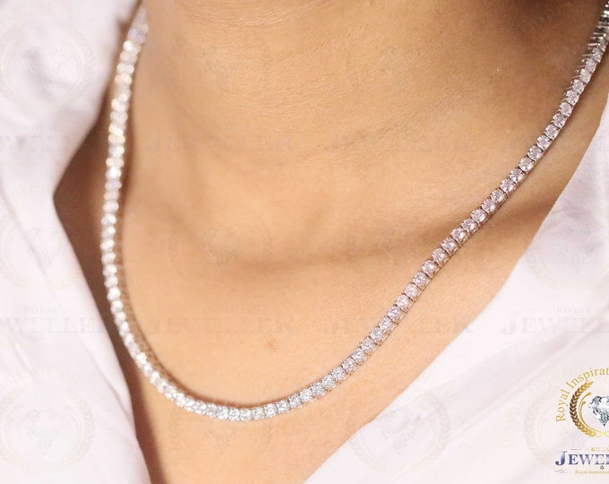 15.21CT 3mm Round VVS1 Moissanite Wedding Tennis Necklace, Anniversary Gift Necklace, Wedding Engagement Gift Necklace, Bridal Gift Necklace