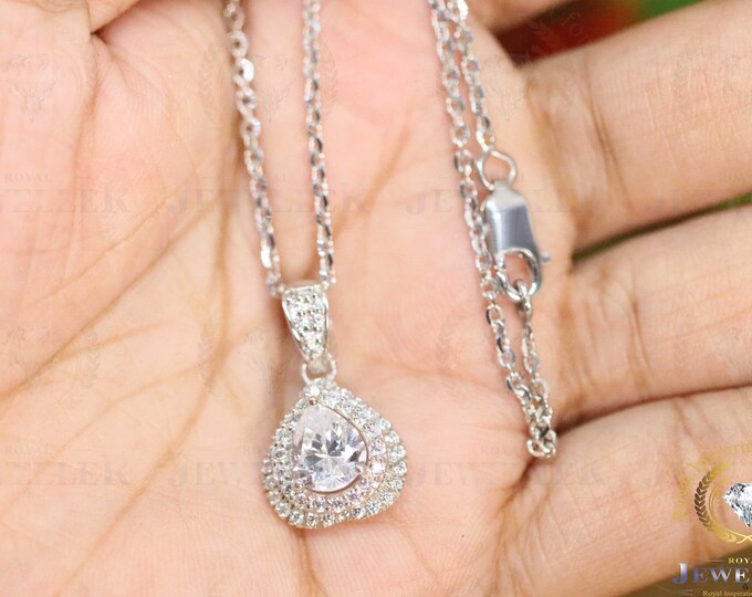 3.24Ct Pear Cut VVS Colorless Moissanite Alternate Diamond Pendent,Birthday Gift Jewelry For Her, Heart Shape Pendent Cross Anniversary Gift