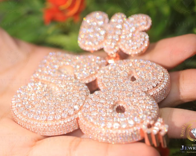 Custom Word Moissanite Pendant, 10KT Rose Gold Hip Hop Iced Out Style