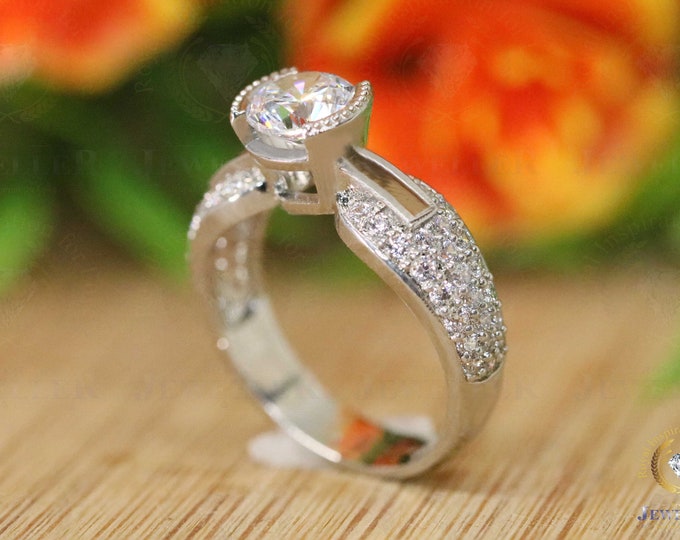 3CT Colorless Moissanite Engagement Ring Gold, Dainty Solitaire Ring ,Round Moissanite Engagement Ring, Split Shank Bezel Moissanite Ring