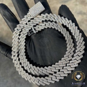14mm 42.12CT  VVS1/Colorless Moissanite Miami Cuban Chain, Alternate Real Diamond Hip Hop Cuban Link Cuban, Iced Out Cuban White Gold Plated