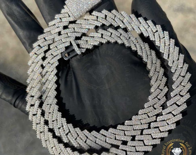 14mm 42.12CT  VVS1/Colorless Moissanite Miami Cuban Chain, Alternate Real Diamond Hip Hop Cuban Link Cuban, Iced Out Cuban White Gold Plated