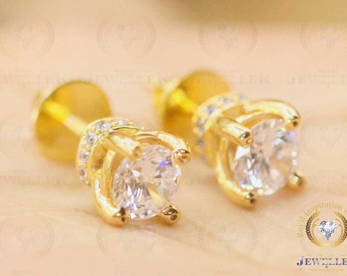 1.70CT VVS Colorless Round Cut Moissanite Solitaire Stud Earring, Moissanite Stud 14K Solid Gold Earring For Anniversary Gift Birthday