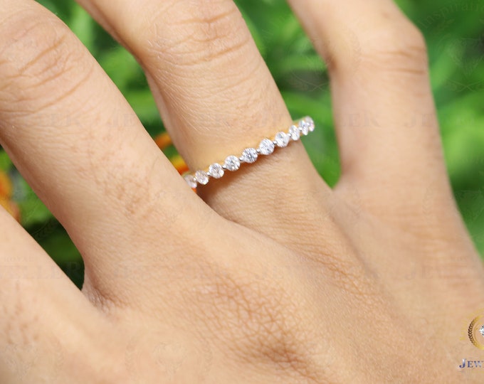 2.78CTW Round Moissanite Eternity Band / Single Prong Wedding Band For Women / Moissanite Floating Anniversary Band / 14K White Gold Band