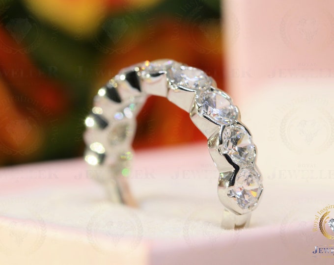 Nine Stones Band | 3CTW Round Colorless Moissanite Band | Engagement Band | Wedding Band | Bezel Set Band | Half Eternity Band | Gold Bandd