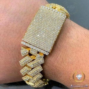 22mm Iced Out VVS Colorless Sparkle Forever Moissanite Cuban Link Bracelet, Moissanite Prong Cuban Chain Hip Hop Men Bracelet 8 Inch length