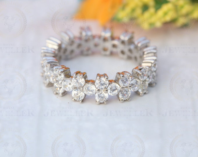 2.32CTW  Round Colorless Moissanite Band, Full Eternity Band, Wedding Band, Engagement Ring, Micro Pave Setting, 10k/14k/18k White Gold Band