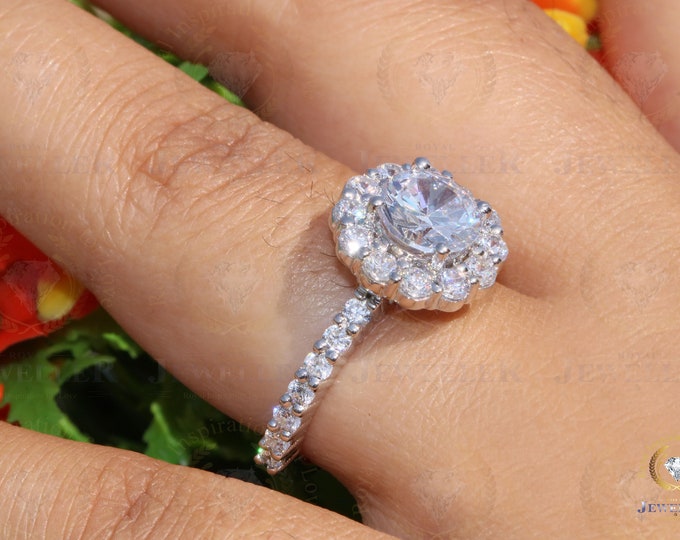 3.21Ctw Round Colorless Moissanite Halo Ring/ Certified Paved Moissanite Ring / 14K White Gold Engagement Ring/ Anniversary Ring For Her