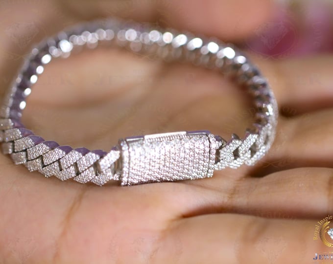 Iced Out VVS 12.26CTW Colorless Moissanite Hip Hop Bust Down 8MM Round Moissanite Alternate Real Dimond Paved Cuban Link Bracelet