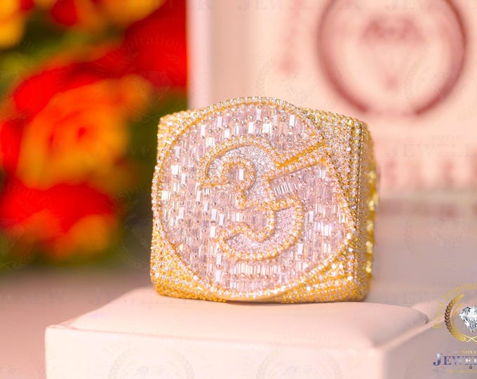 Custom VVS1 Moissanite Ring, Iced Out Number/Name Ring, 925 Gold Plated