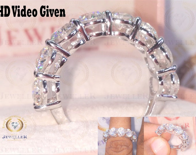 4.67CTW Round Moissanite Prong Set Eight Anniversary Ring ,Eight Stone Ring 10K / 14K / 18K White Gold , Solitaire Eternity Band For Women