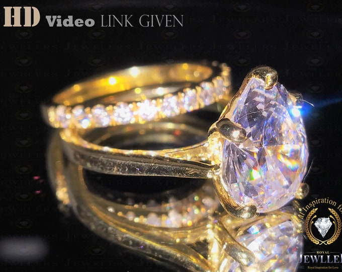 3.45ct Pear Forever One Moissanite,Sparkle DEF Moissanite Engagement Ring Set With Moissanite Band Solitaire Ring 14Kt Yellow gold