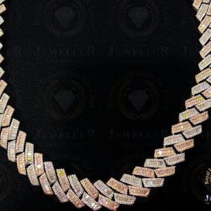 VVS1 Baguette Colorless Moissanite Cuban Link Two Tone White Yellow Gold Plated Iced Out Necklace For Men 925 Sterling Silver Cuban Chain