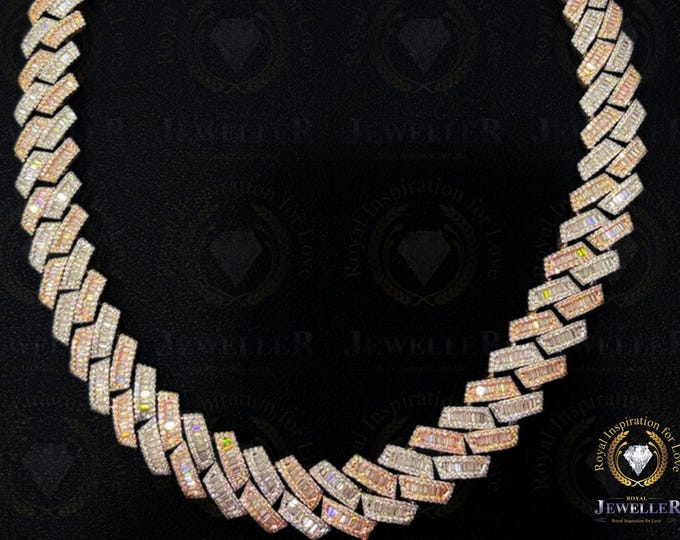 VVS1 Baguette Colorless Moissanite Cuban Link Two Tone White Yellow Gold Plated Iced Out Necklace For Men 925 Sterling Silver Cuban Chain