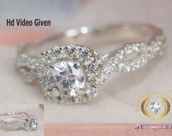 1.70Ct Round Colorless Moissanite Engagement Ring, Split Shank Ring, 10K/14K White Gold Wedding Ring, Criss Cross Band Ring, Solid Gold Ring
