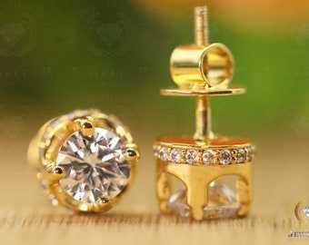 1.63CT Colorless Moissanite Stud Earrings, 14K Solid Gold Anniversary Gift