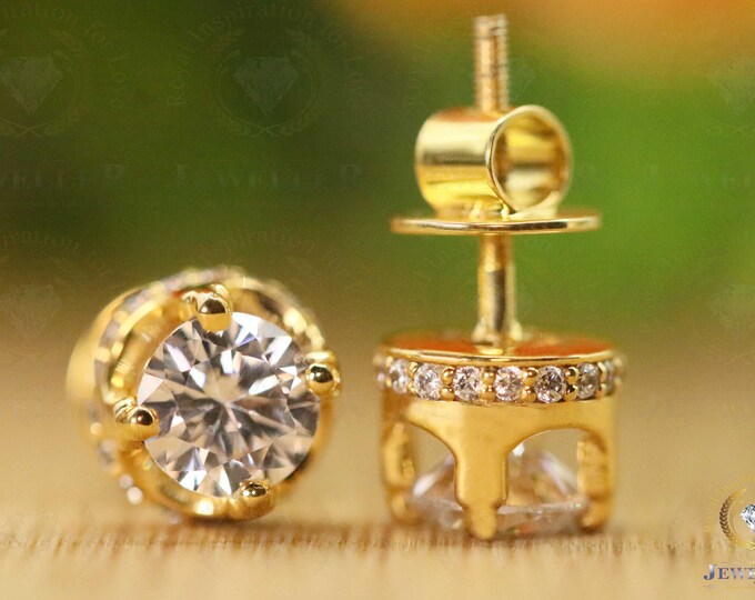 1.63CT VVS1 Corlorless Moissanite Solitaire Stud Earring For Her, Sparkle Stunning Stud 14K Solid Gold Earring For Anniversary Gift Birthday