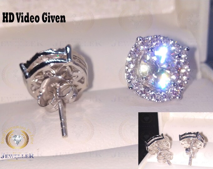 2.23CT Halo Round Cut Forever One DEF Colorelss Moissanite Earrings,White Gold Earrings, Halo Earrings, Moissanite Earrings, Gold Earrings