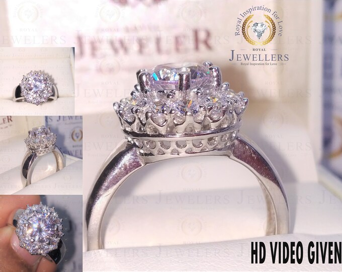 5.56CTW Halo Forever One Round Moissanite Engagement Ring, Halo Bridal Wedding Ring,Art Deco Ring,Wide Band, Moissanite Engagement Gold Ring