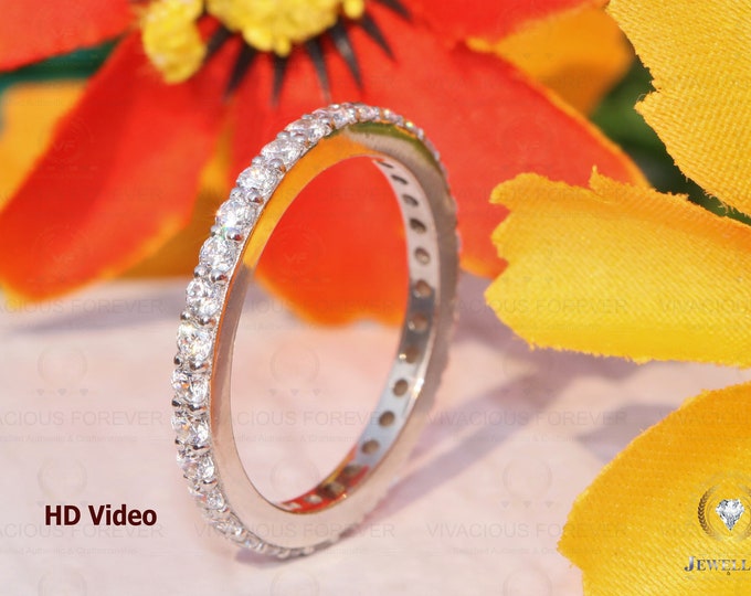 2.00mm Round Colorless Moissanite Full Eternity Band / Gold Women Wedding Band / Matching Band For Engagement Ring / Anniversary Band Gift