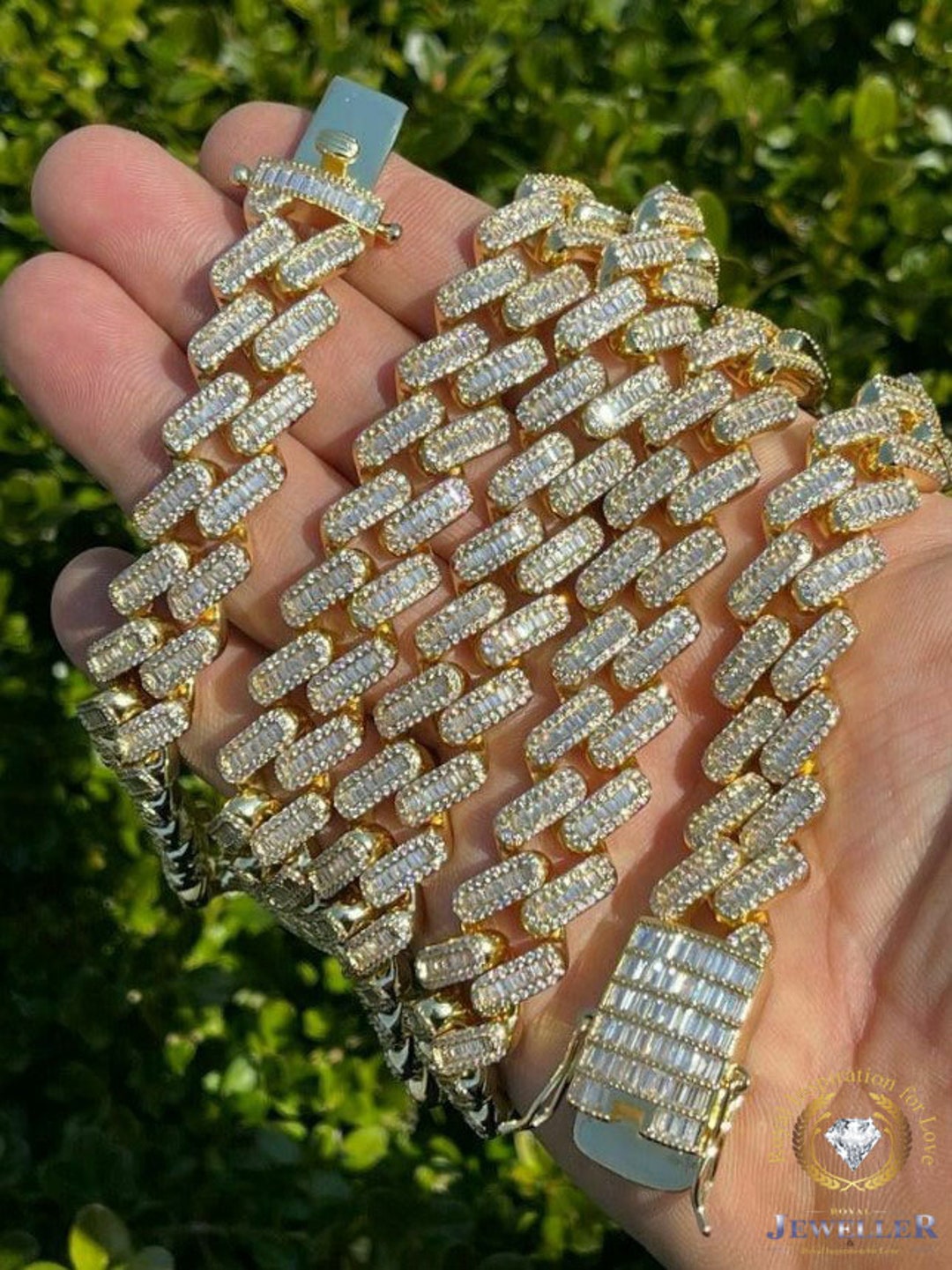 14mm Baguette 82.21CTW Moissanite Prong Link Chain VVS1/DEF Color ...