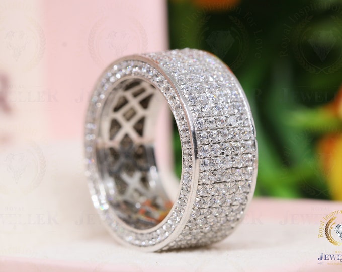 7.5 MM Wide Round Heart & Arrow Cut Colorless Moissanite Band, Eternity Wedding Band, Eternity Band, Anniversary Band, Wedding Gift for Her
