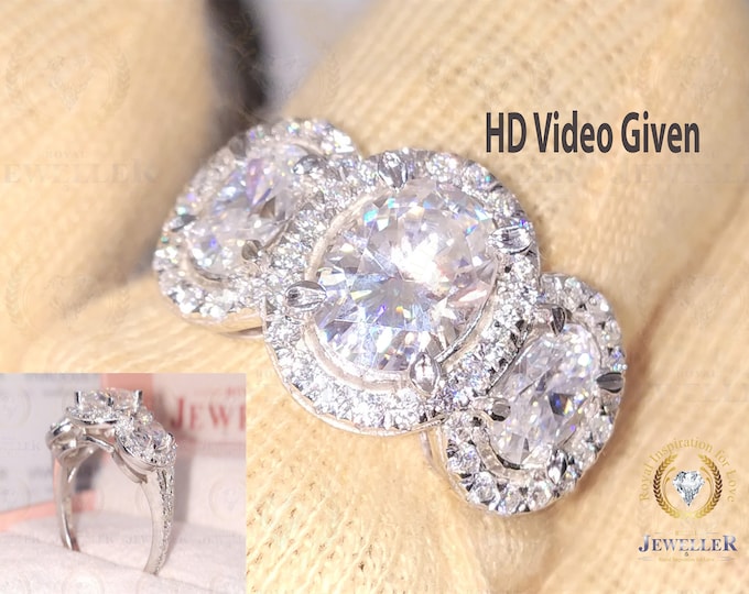 2.12TCW Colorless Oval Moissanite Ring | Three Stone Engagement Ring | 14 Kt Gold Ring | Anniversary Gift | Oval Engagement Ring | Easter