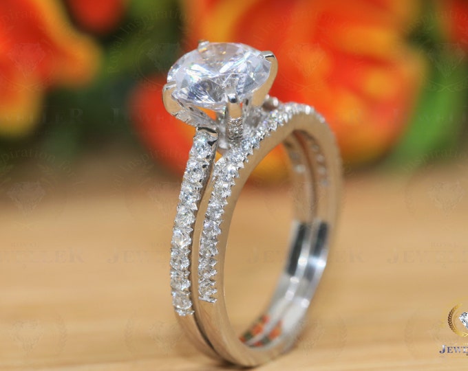 3.21CTW Round Colorless Moissanite Ring with Stackable Band | Bridal Set | Wedding Band | Engagement Ring | Anniversary Gift |14K White Gold