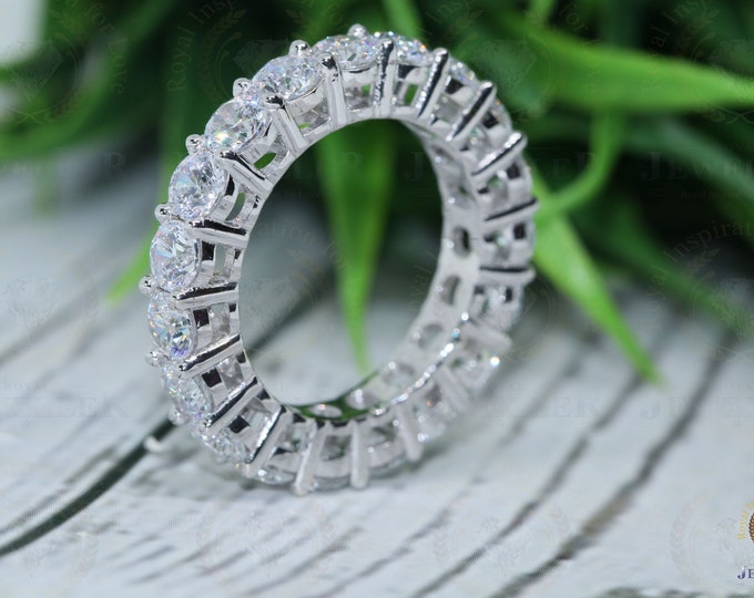 5.89CTW Round Cut Colorless Moissanite Eternity Ring, Matching Wedding Band, Stackable Band, Eternity Band For Gift, Anniversary Gift