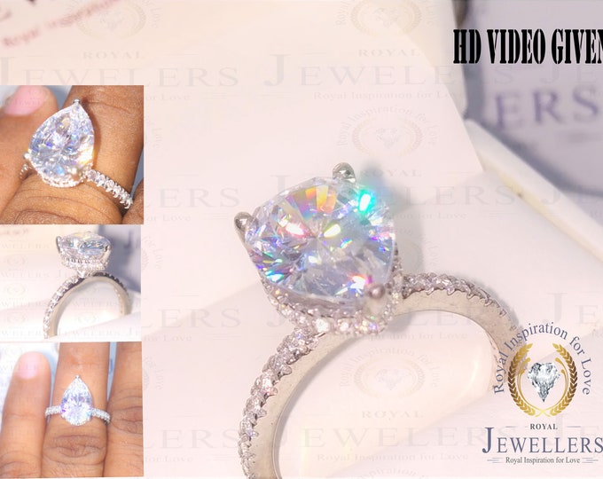 3.21 CT Pear Cut Hidden Halo, 14K/18K Gold Ring, Forever One Moissanite Engagement Ring, Moissanite Wedding Ring, Moissanite Engagement Ring