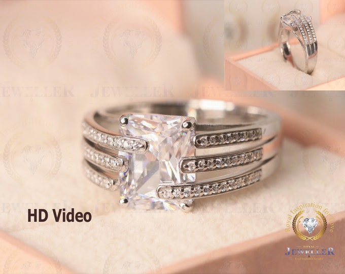 4.87CT Radiant Cut Colorless Moissanite Engagement Ring | Cathedral Style Wedding Ring | 10K/14K/18K  White Gold Ring | Anniversary Ring