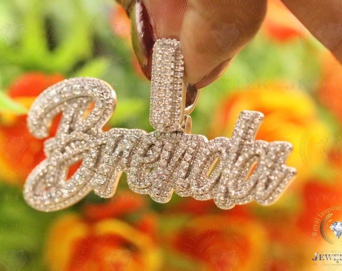 Custom Name Pendent, Hip Hop VVS Round Colorless Moissanite Pendant,Alternate Real Diamond Pendant,White Yellow Gold Plated Charm Pendant