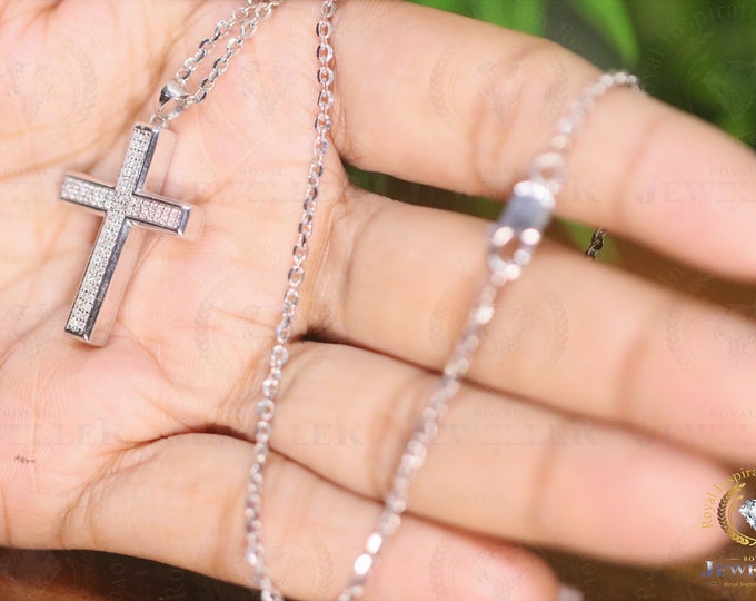 2.25CTW Round Colorless Moissanite Cross Pendant Necklace, Wedding Gift,Moissanite Pendant, Birthday Gift, 14K White Gold , Anniversary Gift